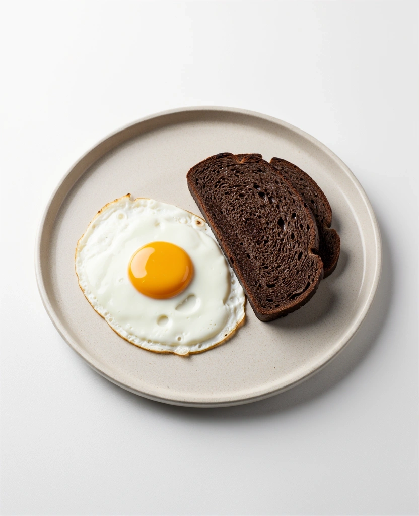 Ouă și pâine neagră pe farfurie